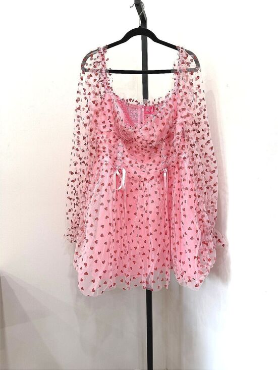 Sugar Thrillz Dresses & Skirts - NWT 1x Sugar Thrillz Pink Heart Print Mesh Dress with Corset Detail